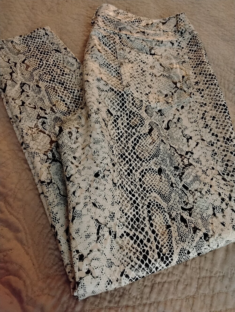 Women’s Snake Print Beige and Black Stretch Jeans, Size M..